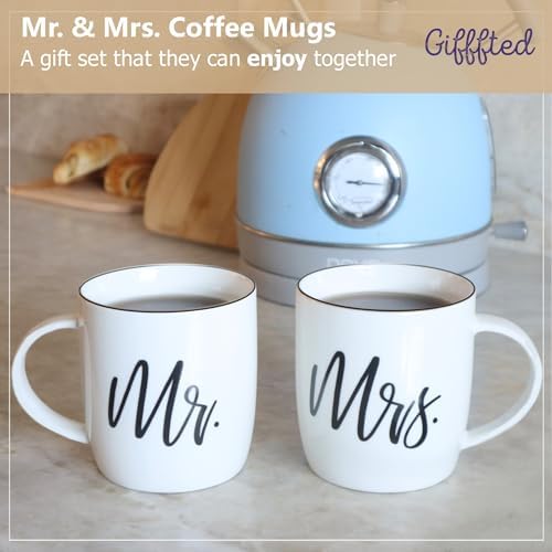 Triple Gifffted Mr and Mrs Coffee Mugs Couples Gift Set, 13oz Ceramic
