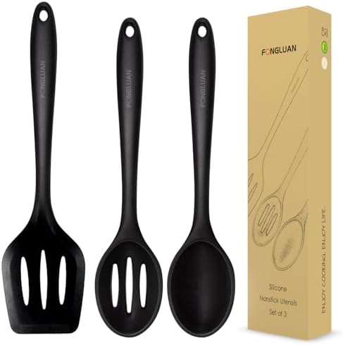 Silicone Nonstick Utensils, Set of 3, Black, Silicone Cooking Utensils