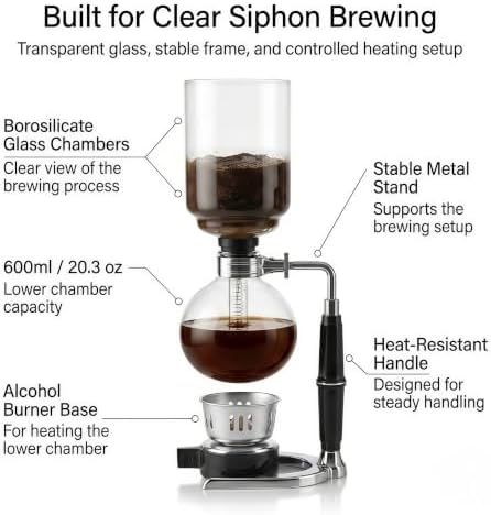 Siphon Coffee Maker, 20 oz Glass Vacuum Brewer