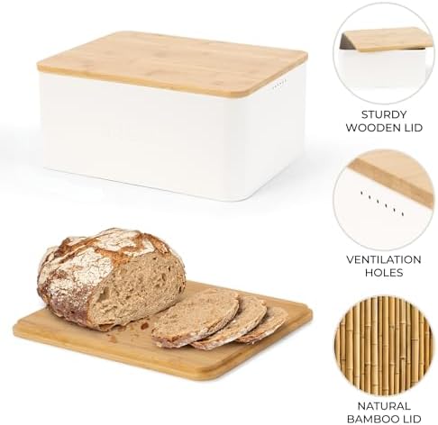 ZICOTO Beautiful Bread Box With Wooden Lid For Your Kitchen Countertop