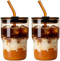 Luxfuel 16 oz Glass Cups with Lids and Straws Reusable Iced Coffee