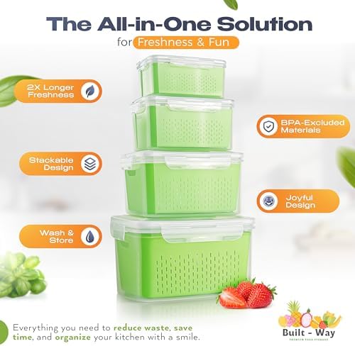Fruit Storage Containers for Fridge, Set of 4