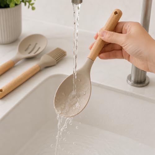 12 Piece Kitchen Utensils Set with Holder, Beige