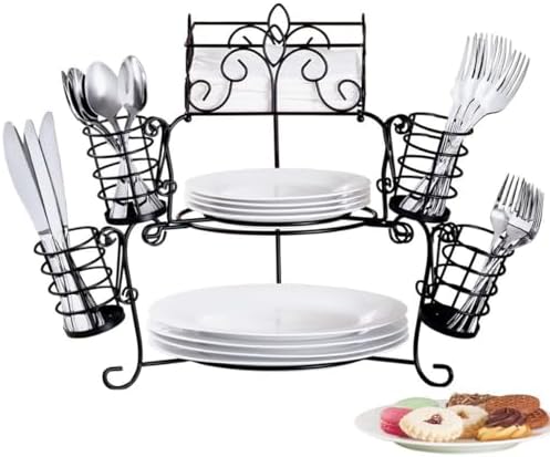 Collections Etc Metal Buffet Organizer with Scroll Design, 7-Piece Set