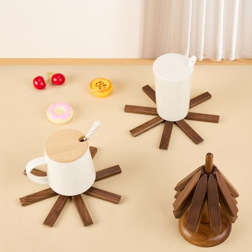 Wooden Trivets for Hot Dishes, Tree Shape Trivet Set, 4 Walnut Wood +