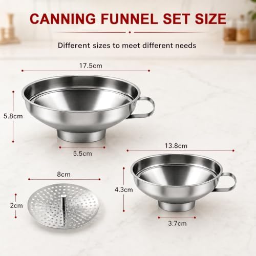 2-Piece Set Canning Funnel Set, Stainless Steel Wide Mouth with