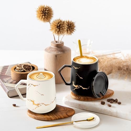 ZENFUN 2 Pack Ceramic Mug Set for Couple, Coffee Mugs with Gift Box
