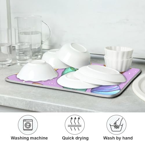 OTVEE Cosmic Snack Pattern Dish Drying Mat for Kitchen Counter