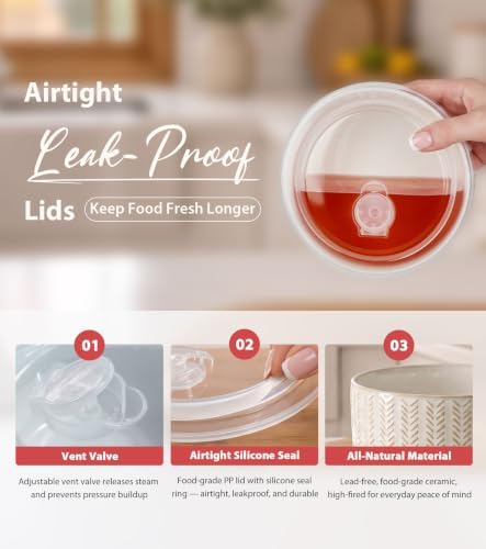 Lareina Ceramic Serving Bowls with Lids, 5-Piece Food Storage Set