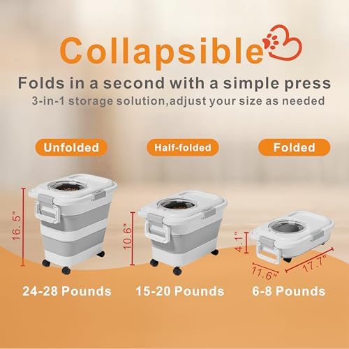 24-28 Lbs Airtight Collapsible Dog Food Storage Container with Wheels