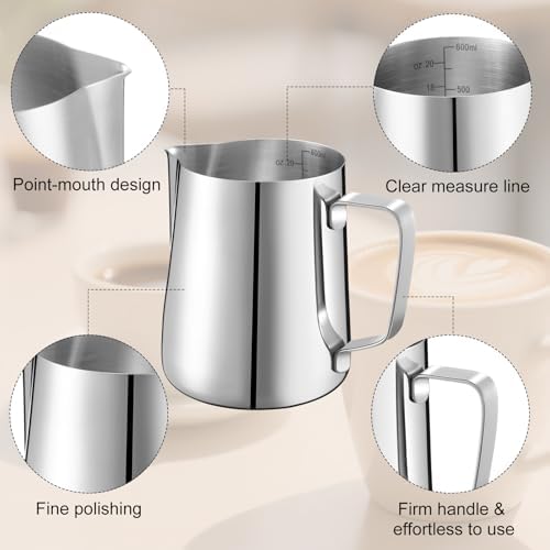 Honeydak 4 Pcs Milk Frothing Pitcher 304 Stainless Steel, 20 oz
