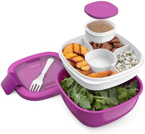 Bentgo Salad Container, Lunch Bowl with 4-Compartment Toppings Tray