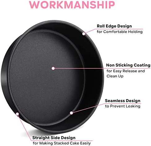 Herogo 8 x 2 Inch Black Round Cake Pan Set of 3, Nonstick Sturdy