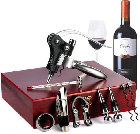 9-Pieces Corkscrew Wine Opener Set, Stainless Steel Cork Screw Rabbit
