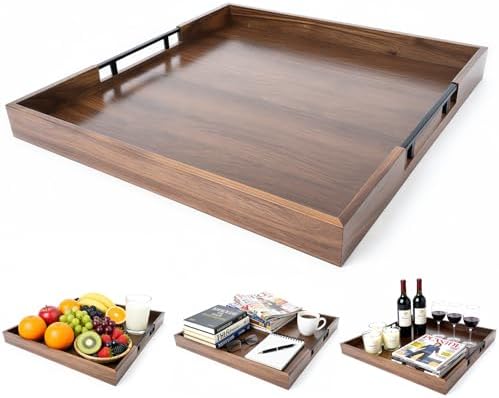 20 Inch Large Square Ottoman Tray, Premium Acacia Wooden Serving Tray