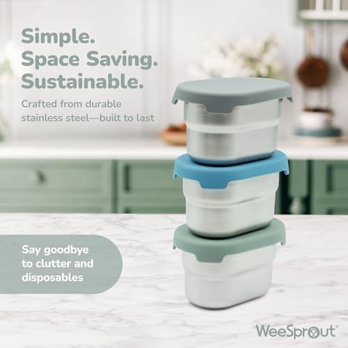 WeeSprout Stainless Steel Dip Containers with Leakproof Silicone Lids