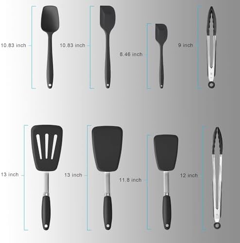 5-Piece Black Silicone Spatula Set with Tongs