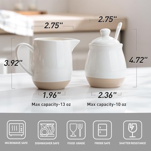 famiware 10oz Sugar Bowl & 13oz Creamer Set, Coffee Serving Set, White