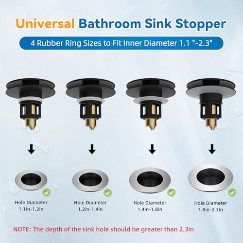 2 Pack Universal Metal Bathroom Sink Stopper, Hair Catcher Strainer