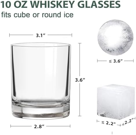 Whiskey Glasses Set of 6, 10 Oz Old Fashioned Glass Cocktail Glasses