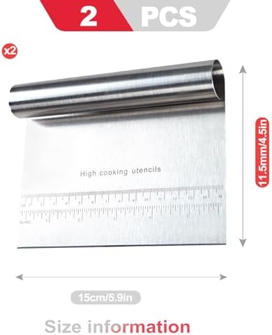 2 Pack Stainless Steel Dough Scraper and Dough Scrapers Set, or Baking