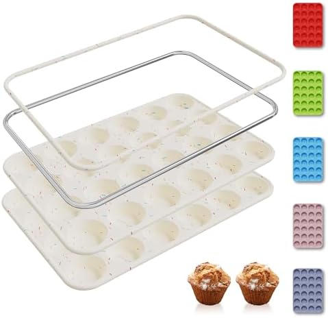 Socisen 2 Pack 24 Cups Silicone Mini Muffin Pan with Metal Reinforced