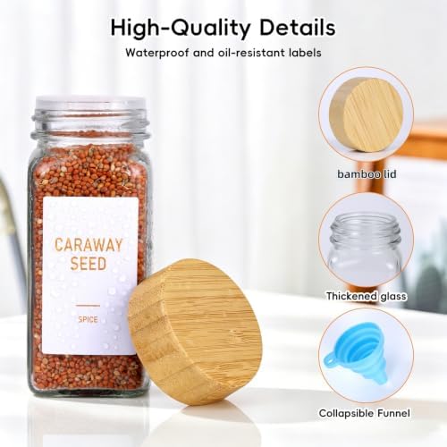 Spice Drawer Organizer with 20 Spice Jars and 184 Labels for Kitchen
