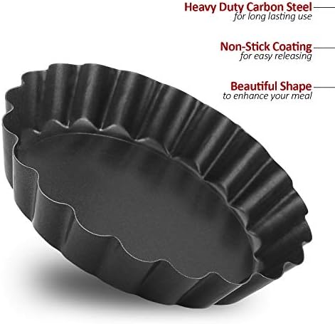 Laxinis World 4” Quiche Pans with Removable Bottom, Non-stick, Fluted