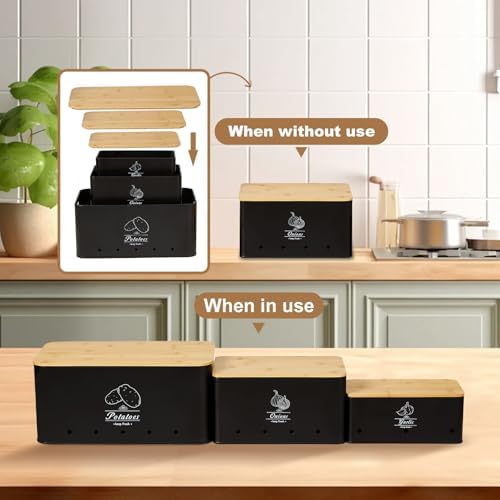 3 Pack Metal Vegetable Storage,Onion Storage,Potato Storage and Garlic