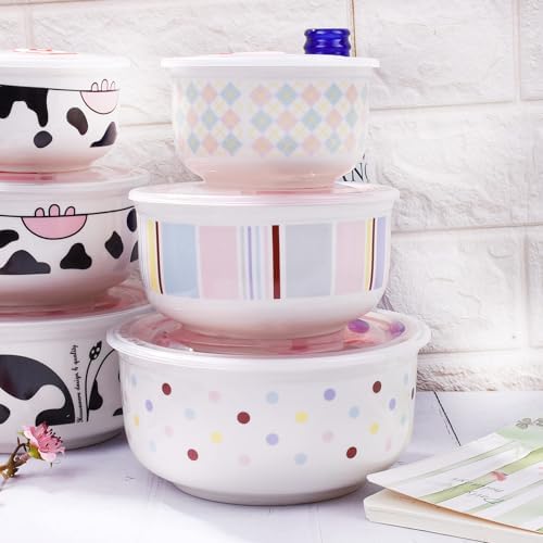 3-Piece Ceramic Food Storage Container Set with Lids, Meal Prep Bowls