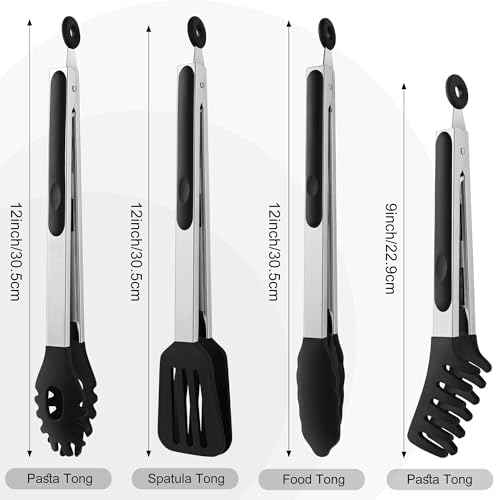4 PCS Kitchen Tongs with Silicone Tips, 9" & 12"