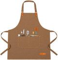Teskyer Canvas Kitchen Apron with 4 Pockets, Brown