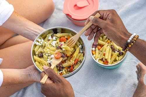 RIGWA FRESH BOWL SET - SNOWBIRD - Ceramic Coated Stainless Steel Insulated Bowl Set - 40 oz and 20 oz Vacuum Sealed Food Bowls with Lids - Complementary Bamboo Utensil Set - Non-Toxic & BPA Free