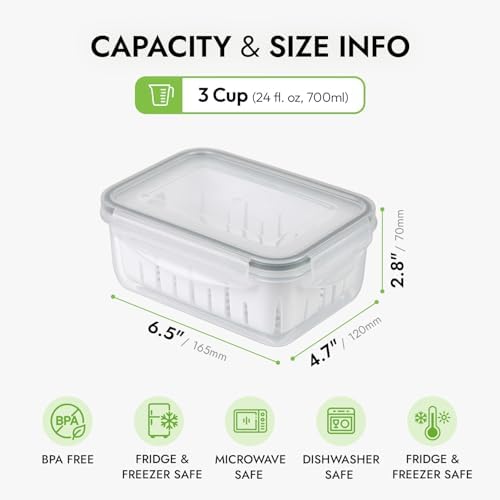 carrotez 3.0 Cup Produce Saver Container for Fridge with Colander