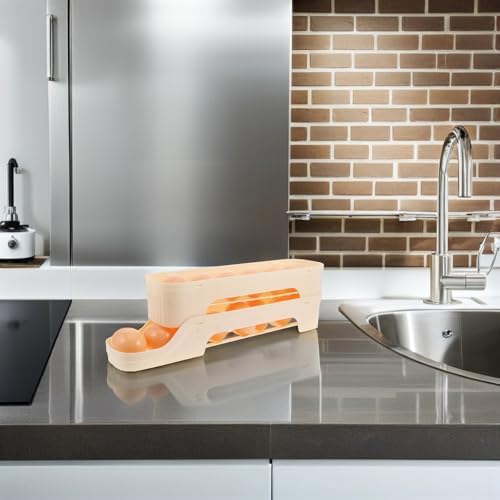 Fridge Egg Holder, 2-layer Plastic Auto Rolling Egg Dispenser