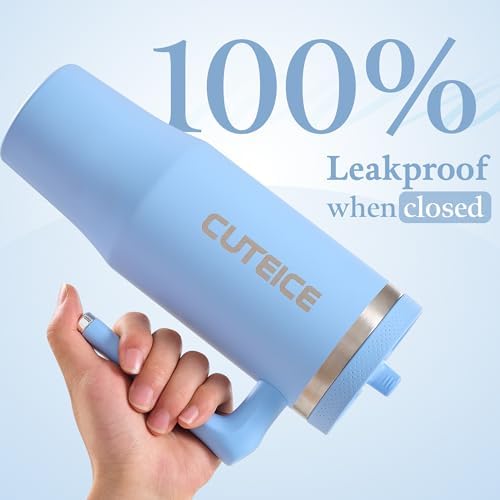 Blue Tumbler with Straw and Handle Coffee Travel Mug with Lid