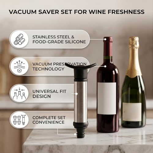 Vacuum Pump Wine Stopper Set, Silicone Seal Preserves Freshness for