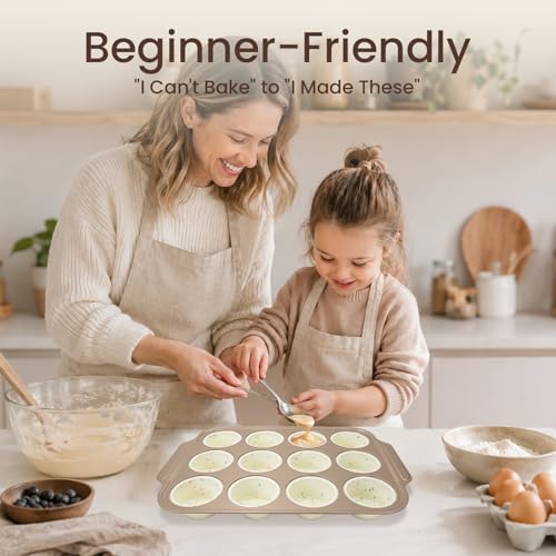 Silicone Muffin Pans for Baking with Metal Frame, 12-Cup Silicone