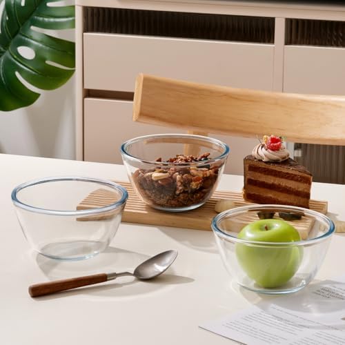 NUTRIUPS Glass Mixing Bowls Borosilicate Glass Salad Bowl Clear Glass