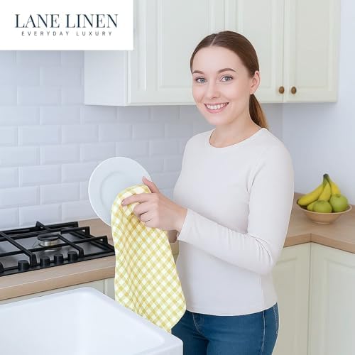 LANE LINEN Hand Towels for Kitchen 100% Cotton Durable 4 Pack - Yellow