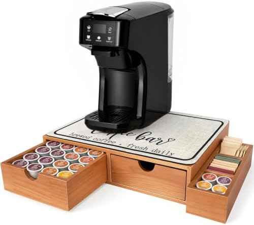 Wooden K Cup Organizer Coffee Pod Storage Box, K Cup Holder with 3 Drawer