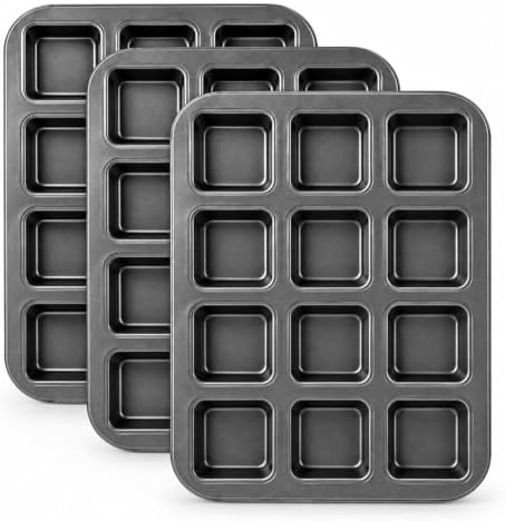 3 Pcs 12-Cavity Brownie Pan with Dividers, Black, 14" × 10.5" × 1.2"