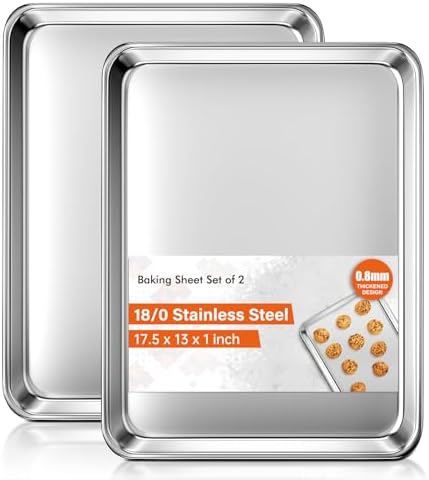 Baking Sheet Set of 2, Commercial Grade Stainless Steel Cookie Sheets