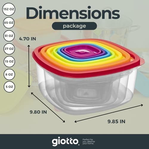 GIOTTO RainbowStack food storage containers with lids Set of 7