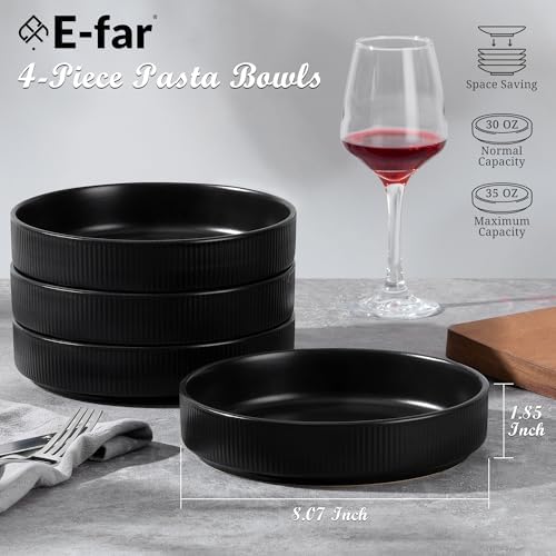 E-far Pasta Bowls Set of 4, 35oz Large Salad Bowl Plate for Dinner