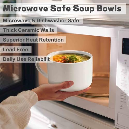 Soup Bowls with Handles & Spoons, 30oz Ceramic Ramen Bowl with Lid