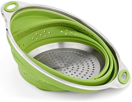 Large Collapsible Silicone Colander/Strainer with Stainless Steel Base