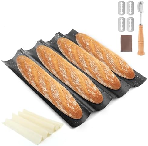 Baguette Pan Set, 4 Loaf Perforated French Bread Baking Pan Kit Set