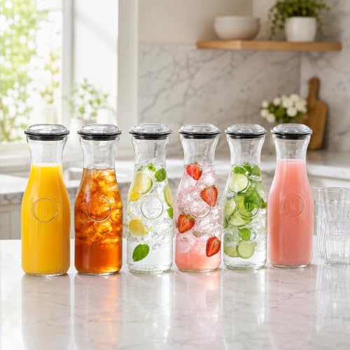 Lux Glass Carafe Set, 1 Liter Drink Pitcher & Wine Decanter, Mimosa