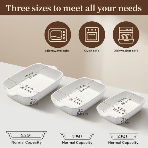 Ceramic Casserole Dish Set of 3, Stoneware Baking Pans